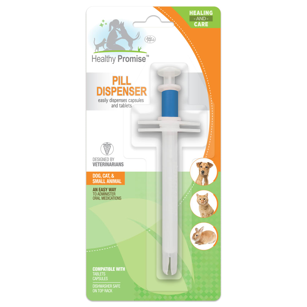 Front view of Four Paws Healthy Promise Pill Dispenser in packaging