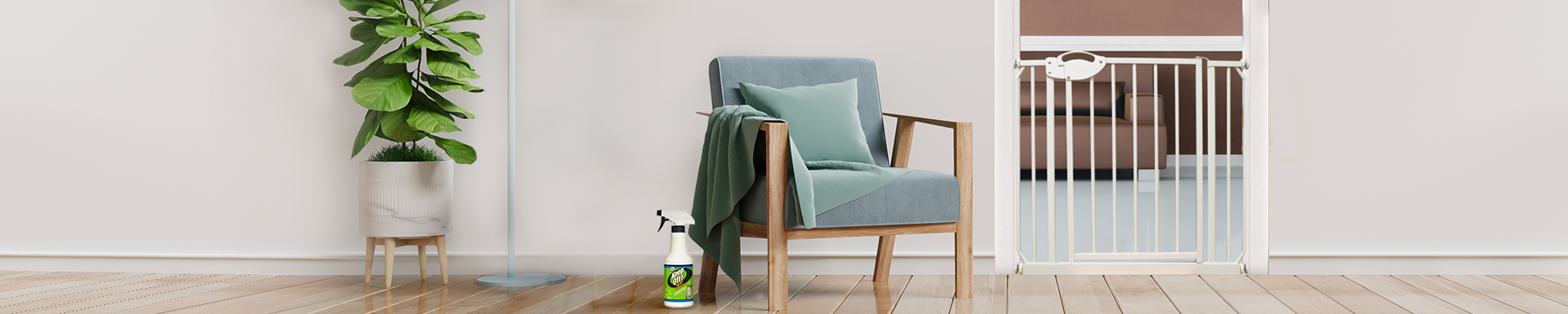 Keep Off spray bottle next to furniture.