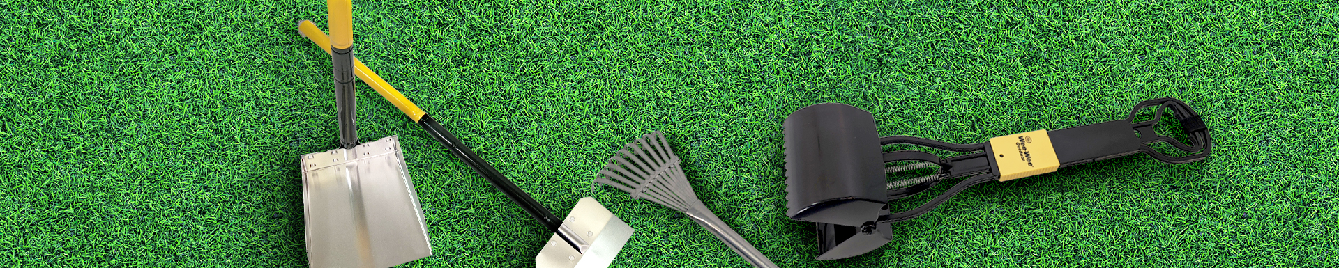 Waste management tools on turf.