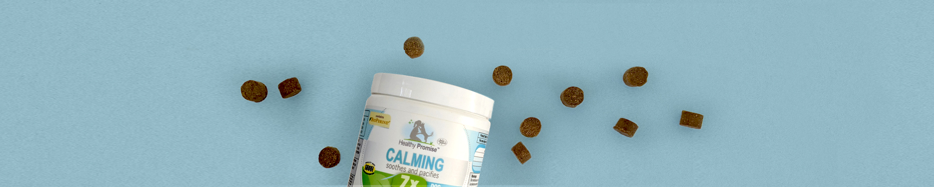 Calming supplements on blue background.